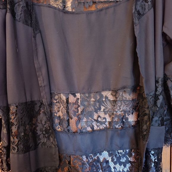 Black medium lace/sheer striped open thin cardigan - Picture 6 of 7